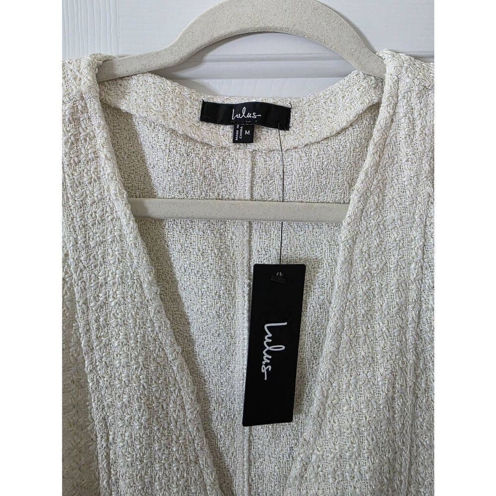Lulus Elevated Concept White Tweed Lurex Button-Front Shift Mini Dress M NWT - Picture 8 of 9